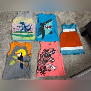Lot of size 5/6 little boy tank tops summer casual dinosaurs sharks animals